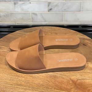 Soda Comfort Women’s Tan Slide Sandals
